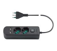 Presa mobile multipla con 2 universale+2USB+ spina S17 + interruttore nero Nero