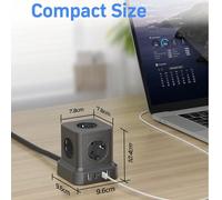 Presa multifunzionale a forma di cubo con 5 prese CA e 4 porte USB - Funzione di ricarica USB-C PD da 20 W, presa a torre 9 in 1 con cavo di prolunga da 1,8 m per oggetti importanti nell'ufficio domes