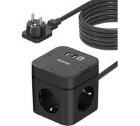 Presa Multipla 6 in 1 a Forma Di Cubo, a Spina Piatta, Con Porta USB C E 3 Prese