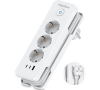 Presa multipla 6 in 1 con stazione di ricarica rapida | 3680 W con 3 prese AC + 2 porte USB-C | Design compatto con cavo avvolto