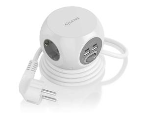 PRESA MULTIPLA AISENS ASPS-2A2C04-W - 3 prese, 4 USB, cavo 1.4m, prese Tipo F, protezione sovratensioni