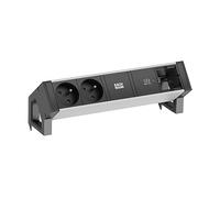 PRESA MULTIPLA BACHMANN DESK2 ALU BLACK - 2 prese, 1 USB, cavo 0,2 m, prese Tedesche, protezione da sovratensioni
