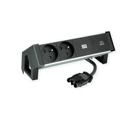PRESA MULTIPLA BACHMANN DESK2 ALU BLACK - 2 prese, 1 USB, cavo 0,2 m, prese UTE Francia, protezione da sovratensioni