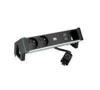 PRESA MULTIPLA BACHMANN DESK2 ALU BLACK - 2 prese, 1 USB, cavo 0,2 m, prese UTE, protezione da sovratensioni