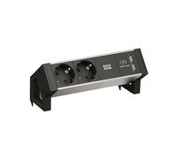 PRESA MULTIPLA BACHMANN DESK2 ALU BLACK - 2 prese Schuko con contatto di terra, 1 caricatore USB, cavo 0.2m