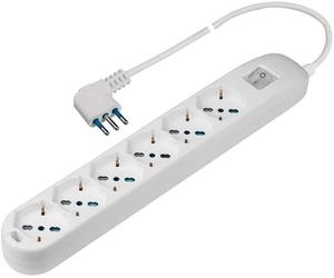 PRESA MULTIPLA BIANCA CON 6 PRESE BIVALENTI GRANDI 1,5 M CAVO CON INTERRUTTORE