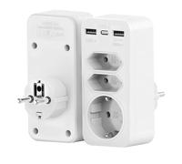 Presa Multipla con 1 Schuko & 2 Prese IT & 3 USB, 4000W Multipresa Salvaspazio, 16A Tripla Presa, Caricatore usb Multiplo, Adattatore Spina per Ufficio Casa Viaggio