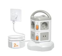 Presa multipla con 6 prese e 4 porte USB | 2 interruttori separati, maniglia per il trasporto, cavo di prolunga lungo 2 metri, adatto per casa e ufficio