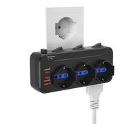 Presa Multipla con Interruttore,Adattatore Multipresa Salvaspazio 6 Posti 3 Polivalenti P40 Schuko 3 Bivalenti 10/16A Bipasso,Ciabatta Elettrica da Parete,Tripla Presa da Muro Italiana Spina 16A,Nero