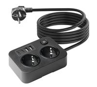 Presa multipla con USB-C (30 W), ricarica rapida, 6 in 1 con 2 USB C e 2 USB A, 2500 W con fusibile di reset, cavo compatto da 1,8 m, portatile, per casa, ufficio e viaggi