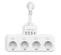 Presa Multipla con USB, Presa Multipla a 4 Scomparti con Interruttore Singolo Presa Multipla con 3 USB e 1 Type-C (5V 3.4A) per Cucina Soggiorno Camera da Letto Ufficio