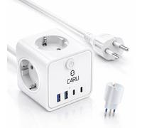 Presa Multipla Cubo 6 in 1 con USB-C, 3 Prese AC Europee + 4 Porte USB (2 USB-C + 2 USB-A), Interruttore ON/OFF, Protezione Sovraccarico, Cavo 1,5 m, Casa, Ufficio, Viaggio