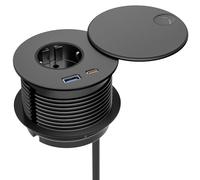 Presa multipla da incasso per scrivania, presa di corrente Airmom con 1 presa Schuko e USB-C PD20W, per foro da 80 mm, presa da scrivania integrata con copertura, per ufficio, casa, scuola, nera