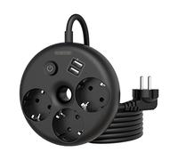 Presa multipla da muro, Sovratensione Ciabatta NTONPOWER Bagel Multipresa 3 shuko prese con 2 USB per cavo lungo da 3 metri con interruttore e indicatore per Soggiorno, Ufficio, viaggio - Nero