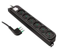 Ekon multipresa a ciabatta con 6 porte, per spine italiane, per prese schuko, spine europee, cavo da 1.5m, spina italiana 16A, interruttore luminoso, max. 3500W, nero