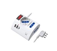 Ewent Multipresa da scrivania/tavolo con 3 Prese 10/16A e 2 porte USB-A e 1 porta USB-C, Interruttore ON/OFF, 3500W, Protezione da Sovraccarico,Spina IT10A e cavo da 2mt,Bianca, 3 prese (2ITA/Schuko)