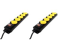 Presa Multipla per Esterno IP44-5 Prese standard francese 2P+T 16A con Coperchi e Spina 16A (Confezione da 2)