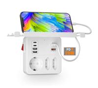 Presa Multipla Salvaspazio con Interruttore,Multipresa da Parete con Ricarica Rapida PD20W e QC18W,Ciabatta Schuko 3 Prese 6 USB Caricatore,Adattatore Tripla Presa Standard Tedesco,Francese,Eu,Bianco