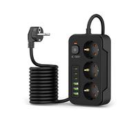 PRESA MULTIPLA TECHPROTECT PC3X6 - 3 prese, 6 USB, cavo 2m, prese Schuko, protezione sovratensioni, interruttore