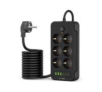 PRESA MULTIPLA TECHPROTECT PC6X6 - 6 prese, 6 USB, cavo 2m, prese Schuko, protezione sovratensioni, interruttore