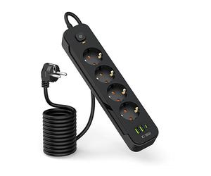 PRESA MULTIPLA TECHPROTECT PCL4X3 - 4 prese, 3 USB, cavo 2m, prese italiane, protezione sovratensioni, interruttore