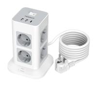 Presa Multipla TESSAN Tower Con 2 Prese Multiple USB + 1 Tipo C Cavo Di Prolunga