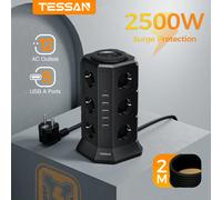 Presa multipla TESSAN Tower Presa multipla con 12 prese 5 porte USB Cavo di prolunga da 2 M Spina UE Presa elettrica verticale per la casa