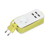 Presa Multipla Universale EU Plug 1200W 10A con 4 Porte USB, Leggera Ignifuga per Smartphone Tablet 250V (Bianco Verde)