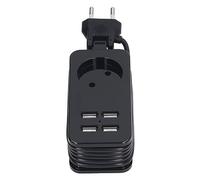 Presa Multipla Universale EU Plug 1200W 10A con 4 Porte USB, Leggera Ignifuga per Smartphone Tablet 250V (Black)