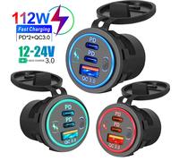 Presa per caricabatteria da auto PD3.0 e QC3.0 Doppie porte USB C impermeabili con interruttore tattile LED 78W ricarica rapida 12V/24V per adattatore Moto