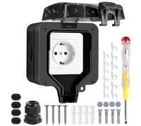 Presa per esterni, impermeabile IP66, presa a muro e coperchio, antipolvere, richiudibile, per garage, piscina, giardino, colore nero