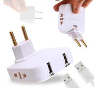 Presa Piatta Salvaspazio, 4 in 1 Spina Multipla Piatta Salvaspazio, Adattatore di Viaggio Ultra Piatto con 2 USB + 2 Prese EU/USA, Convertitore 2500W con Rotazione 180° per Viaggi e Casa (Bianco)