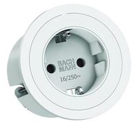 Presa PIX 1 x Schuko bianco + anello decorativo effetto acciaio inossidabile e bianco