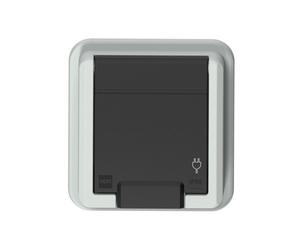 PRESA PT GRIGIA 1X Z/U CON SPORTELLO IP55 MORSETTI 5041-70