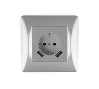 Presa S-EMPOT. TITANIO, elegante e funzionale, include 2 porte USB per ricaricare i tuoi dispositivi in modo rapido e sicuro. Ideale per qualsiasi spazio moderno.