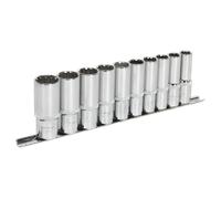 Presa Set 10pc Profondo 1.3cmSq Drive Totale Drive - Sealey AK70610D Nuovo