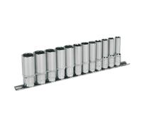 Sealey Metrico Presa Set 12pc 1cmSq Guida 6pt Profondo Walldrive AK2694