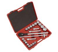 Presa Set 22pc 1.9cmSq Guida 12-point Walldrive Metrico AK2598 Sealey Nuovo