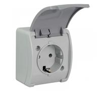 Presa singola SCHUKOn/t IP44 cenere con sportello KOALA 61.392