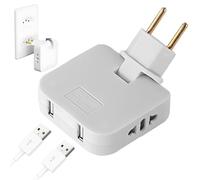 Presa Spina Piatta Salvaspazio con 2 USB,Multipla da Muro Sottile Ultra Compatta,Presa Internazionale Girevole 180° (EU/USA),Design Sottile per Dietro TV,Scrivania,Letto,Bianco