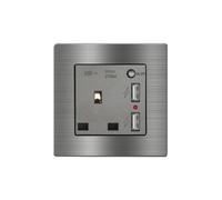 Presa standard britannica EIOMR da 13 A e 220 V, pannello in lega di alluminio grigio con porta di ricarica USB, per il miglioramento della casa. (Type 16)