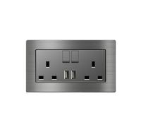 Presa standard britannica EIOMR da 13 A e 220 V, pannello in lega di alluminio grigio con porta di ricarica USB, per il miglioramento della casa. (Floor Socket)