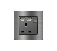 Presa standard britannica EIOMR da 13 A e 220 V, pannello in lega di alluminio grigio con porta di ricarica USB, per il miglioramento della casa. (Type 13)