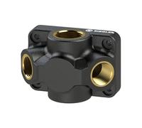 Presa terminale, ingresso G 3/4, connettore 2 x G 1/2, pressione max. 15 bar, temperatura da -10 °C a 50 °C, plastica PA6 GF 30.