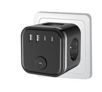 Presa USB 7 in 1, con 3 prese di corrente alternata, 3680 W, multiple a parete, con 3 prese CA, 2 tipo C e interruttore, presa multipla con USB, caricatore ladro per casa ufficio, nero