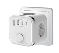 Presa USB 7in 1 Cubo Ladron Spine Tripla con 2 Porte USB, Cubo Presa Multipla Parete con Interruttore, Caricatore USB Compatibile con Phone, Pad, Ladro USB per Casa Ufficio-White
