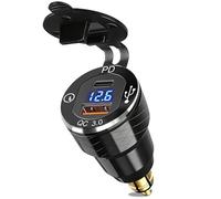 Presa USB C DIN Moto Charger, 30 W PD3.0 e 18 W QC3.0 Dual USB Din Hella Socket Plug Waterproof Alluminio Adattatore Accendisigari con LED Voltmeter, per 12 V/24 V Ducati Triumph BWM Motorcycles