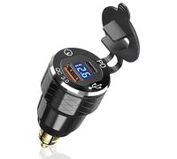 Presa USB C Moto DIN Charger 30W PD e 18W QC Dual USB Din Hella Socket | LED Voltmetro, Adattatore Alluminio Acquafoglio 12 V/24 V per BWM Ducati Triumph