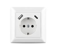 Presa USB C, presa Schuko da incasso con connettore USB e porta di tipo C, sistema max. 3.4 A, 55, bianco puro, lucido, presa da parete, passent in standard da incasso per smartphone