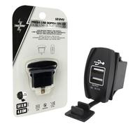 PRESA USB DOPPIA A INCASSO PER AUTO LED BIANCO 12V CON TAPPO ANTIPOLVERE 5V 3,1A
